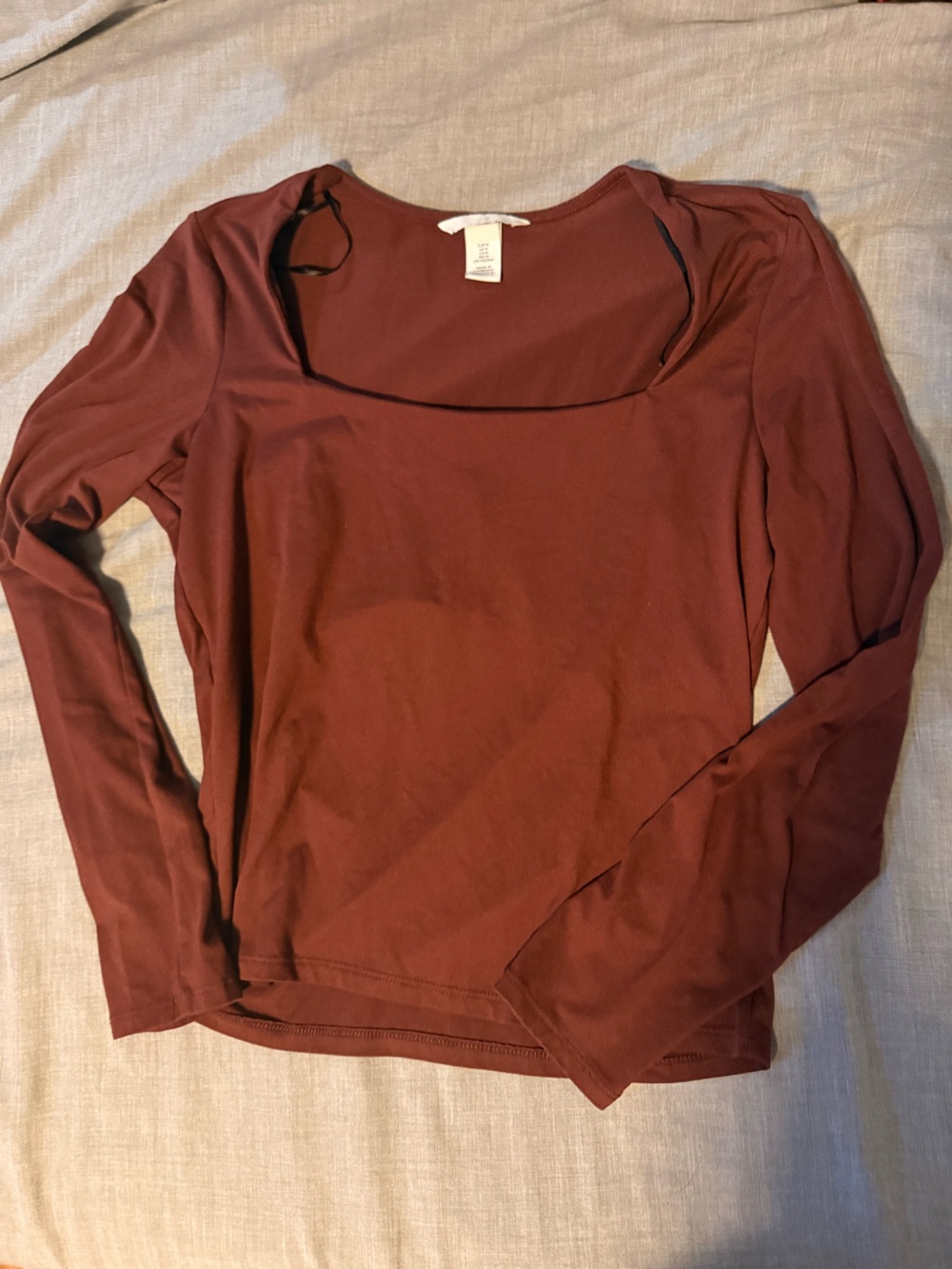 H&M Long Sleeve Square Neck Top - Burgundy